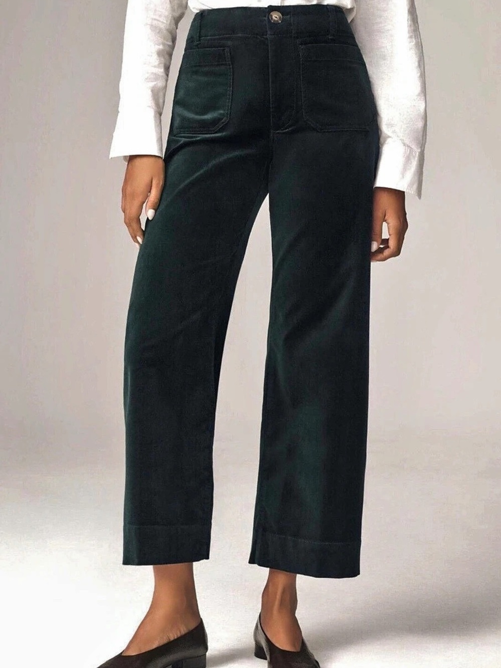 🌿 Maeve Colette Crop Wide-Leg Corduroy Pants Dark Green High Rise Size 27